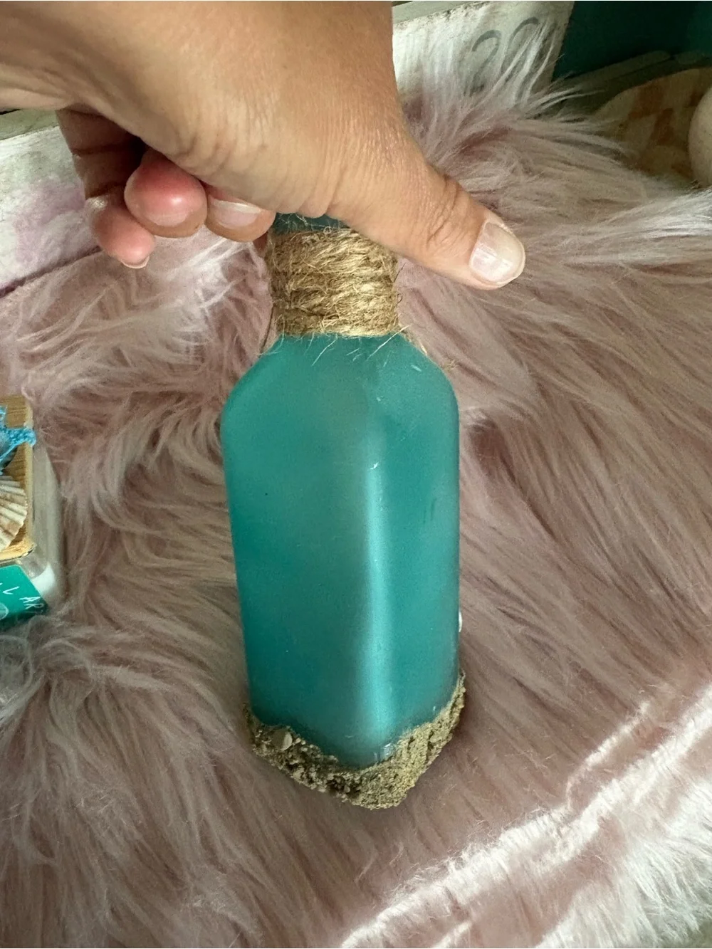 Coastal Teal Glass Bottle with Jute Wrap - (Brand Unbranded)